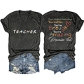 Detail of grey V-neck teacher t-shirt featuring inspirational message on the back - Black Heather Grey