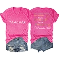 Detailed front and back view of a pink teacher t-shirt set with inspirational slogans - Rose Red