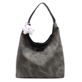 Dunkelgraue Hobo-Schultertasche mit Wolkentextur und weißem Plüschstern-Anhänger - Schwarz