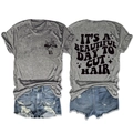 Dettaglio maglietta grigia con stampa posteriore 'IT'S A BEAUTIFUL DAY TO CUT HAIR' - S / Grigio scuro (Stampa nera)