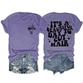 T-shirt chiné violet avec inscription It's a Beautiful Day to Cut Hair et motifs coiffure - Violet (Imprimé Noir)
