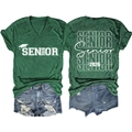 Détails avant et arrière du t-shirt col V Senior 2026 en tissu chiné vert foncé - Vert Rétro (Police Blanche)
