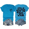 Vue détaillée avant et arrière du t-shirt turquoise avec slogan pour coiffeur stylé - Bleu Lac (Impression Noire)