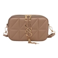Borsa a tracolla trapuntata kaki chiaro con lettera S dorata e frange metalliche - Cachi