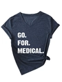Detail of dark grey V-neck t-shirt with GO FOR MEDICAL text and knotted hem design - S / Navy (White Print)