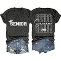 Vue avant et arrière du t-shirt gris col en V avec impression Senior 2026 et design diplôme - Noir Chiné (Police Blanche)