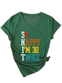 Detail of forest green V-neck T-shirt with So Happy I'm 30 Twice slogan and knot tie - S / Vintage Green