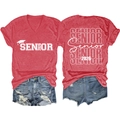 Vues avant et arrière du T-shirt rouge à col en V avec imprimé Senior 2026 et short - Rouge (Police Blanche)