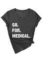 Detail of dark grey V-neck T-shirt with GO FOR MEDICAL print and side knot detail - S / Heather Grey (White Print)