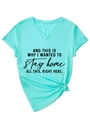 Detail of mint green V-neck T-shirt with black text print and stylish knotted hem design - S / Mint Green