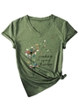 Détail du t-shirt vert foncé col V avec imprimé pissenlit livre reading is my therapy - S / Style d'impression régulier (3812) / Vert olive