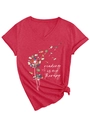Détail de l'imprimé Reading is my therapy et motif livres sur t-shirt bordeaux col V - S / Style d'impression régulier (3812) / Rouge