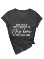Detail of dark grey V-neck T-shirt with white text print and decorative front hem knot - Black Heather Grey