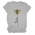 Detail of Let it be bee print on grey cotton t-shirt with soft crew neck and fine knit texture - S / Marl Grey