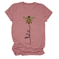 Detail of Let It Bee honeybee print and rolled sleeves on pink cotton t-shirt - S / Dried Rose
