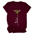 Detail of bee graphic and handwritten let it text on burgundy cotton t-shirt - S / Burgundy