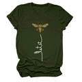 Detail of Let it Bee print and realistic bee graphic on dark green cotton T-shirt - S / Dark Green