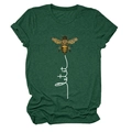 Detail of forest green cotton T-shirt featuring a bee print and let it be text - S / Forest Green
