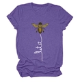 Close-up of let it bee print and mandala bee design on purple heather cotton t-shirt - S / Purple