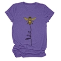 Detailed view of the bee graphic and artistic 'let it' script on a purple T-shirt - S / Purple