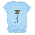 Detail of light blue cotton T-shirt featuring artistic bee print and let it be text - S / Light Blue