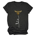 Charcoal grey cotton T-shirt featuring a yellow bee print and let it be text for women - S / Black
