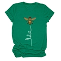 Close-up of Let It Be bee graphic with mandala patterns on green cotton T-shirt - S / Emerald Green