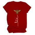Detail of Let it be bee print on comfortable wine red crew neck cotton t-shirt - S / Burgundy