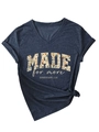 Detail of V-neck T-shirt with rolled sleeves, front knot design, and floral lettering print - S / Navy Blue