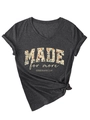 Detail of V-neck charcoal grey T-shirt with floral Made for More graphic and sleeve rolls - S / Black Heather Grey