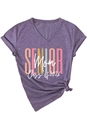Detailed flat lay of purple V-neck T-shirt with Senior Mom Class of 2026 print - S / Purple (White Print)