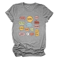 Detail of grey crewneck T-shirt with teacher word print in multiple languages - S / Tops / Dark Gray