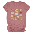 Detail of dusty rose crew neck t-shirt with multi-language teacher graphics - S / Tops / Rose Gold