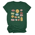 Dark green teacher t-shirt featuring multi-language text bubbles in a minimalist design - S / Tops / Vintage Green