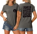Front and back views of grey T-shirt with 'I might be laid back' slogan and skull graphic - S / Dark Gray (Black Graphic)