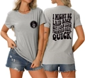 Front and back detail of a grey cotton T-shirt with vintage slogan and skull logo - S / Light Grey (Black Pattern)