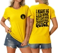 Front and back detail of yellow T-shirt with gothic lettering and skeleton hand print - S / Yellow (Black Pattern)