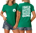 Front and back view of green t-shirt with I Might Be Laid Back typography and skull badge - S / Dark Green (White Graphic)