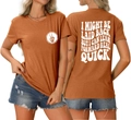 Front and back view of ginger yellow crew neck T-shirt with vintage slogan print - S / Burnt Orange (White Graphic)