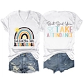Detail of V-neck printed T-shirt and distressed denim shorts casual summer set - S / White(Black Graphic)
