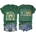 T-shirt verde con scollo a V con stampa arcobaleno e pantaloncini di jeans blu strappati - Verde Vintage(Grafica Bianca)