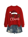 Dettaglio della felpa rossa natalizia con stampa GIGI Claus e pantaloncini in jeans - S / Felpa Rossa (Grafica Bianca)