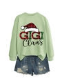 Επίπεδη λήψη χριστουγεννιάτικου φούτερ Gigi Claus με τζιν σορτς σε λευκό φόντο - Λαδί Φούτερ (Μαύρο Κείμενο)