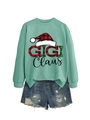 Λεπτομερής λήψη από φούτερ Gigi Claus με καρό σχέδιο και σκισμένο τζιν σορτσάκι - Ανοιχτό Πράσινο Φούτερ (Μαύρο Κείμενο)