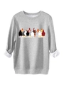 Detail van de dikke witte fleecevoering van een grijze sweater met kippenprint - S / Lichtgrijs