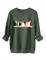 Detail van de warme fleecevoering en kippenprint op het dikke olijfgroene sweatshirt - S / Legergroen