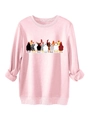 Détail du sweat rose à col rond avec motifs de poulets mignons et finitions côtelées - Rose