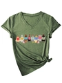 Détail du t-shirt col V vert armée avec motif mignon de poulets lisant des livres - Vert olive