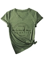 Detail of green V-neck T-shirt with side knot and Feeling kinda IDGAF-ISH TODAY print - S / Olive Green