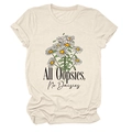 Detail of floral print All Oopsies No Daisies on cream cotton short sleeve t-shirt - S / Sand (Black Text)